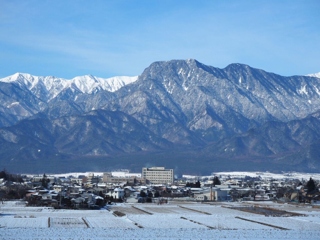 中心街と有明山